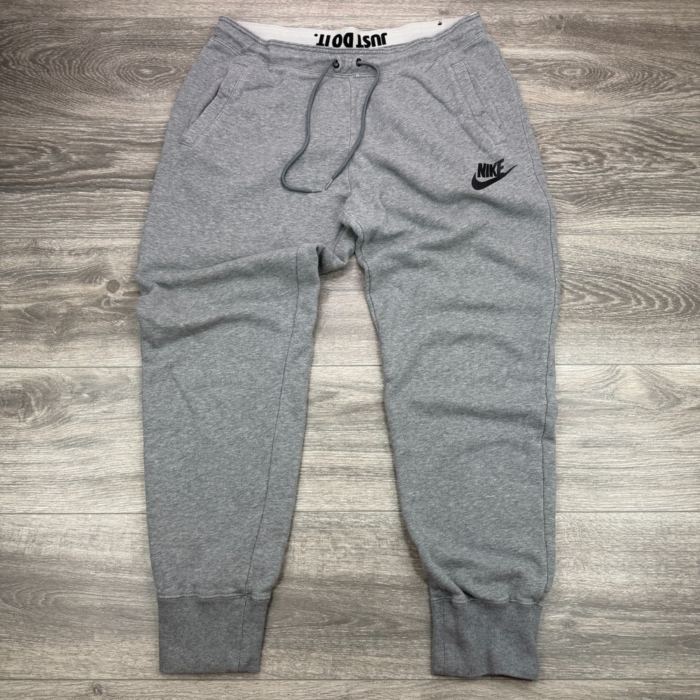 Nike Jogger Pant Womens Large Gray Swoosh Logo Fleece Tapered Athletic Sweatpant